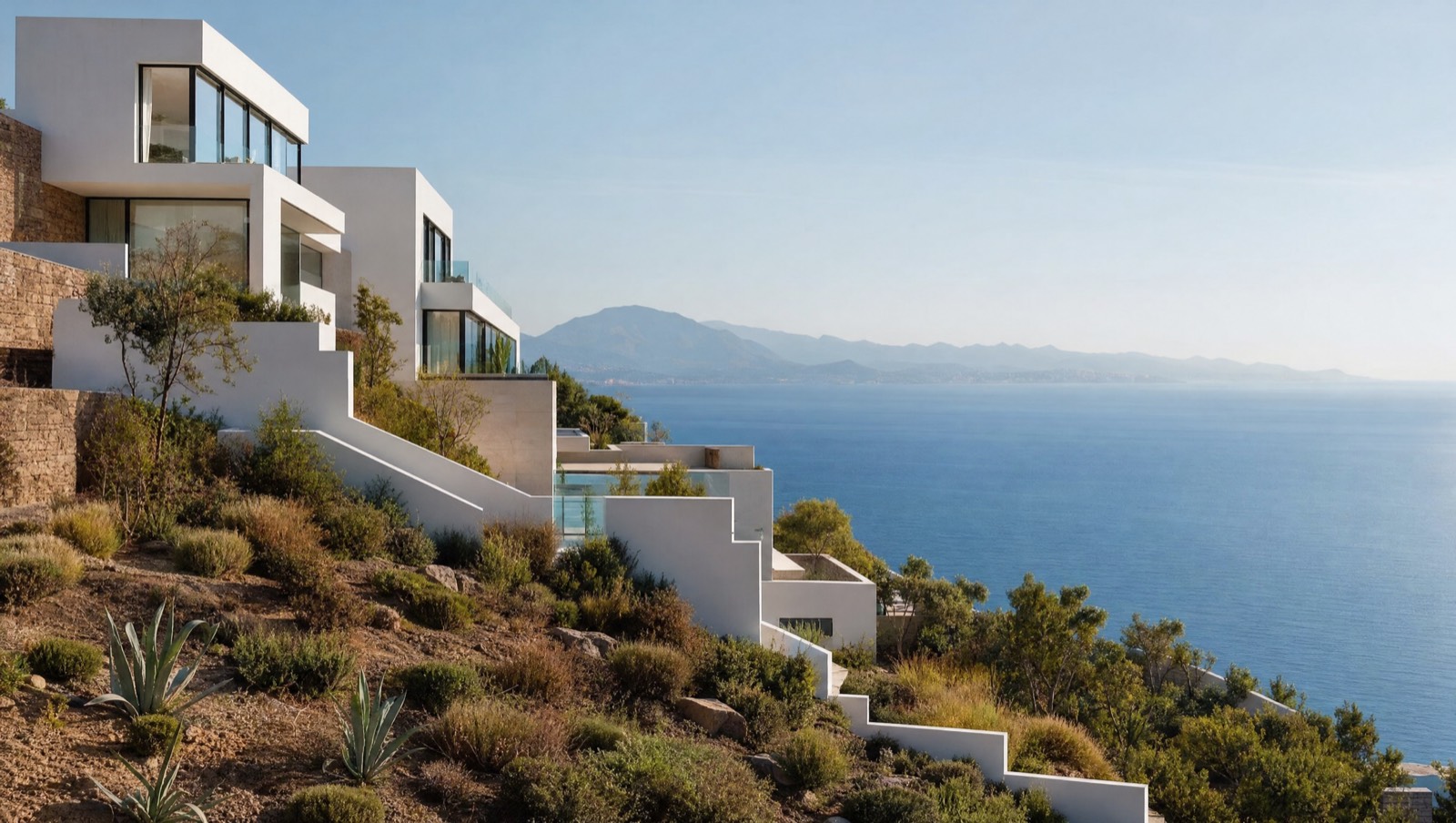 Villa contemporaine en gradins sur une colline au-dessus du détroit, près de Tanger